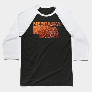 Colorful mandala art map of Nebraska with text in brown and orange Baseball T-Shirt